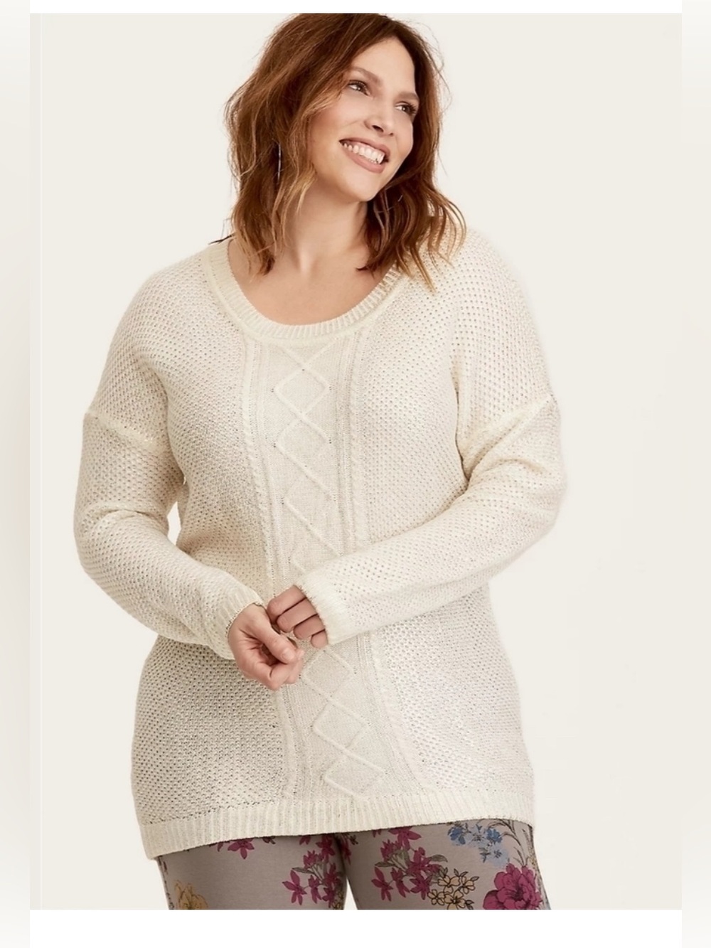 Torrid Ivory Metallic Cable Knit Pullover Tunic Sweater Size 2 NWT